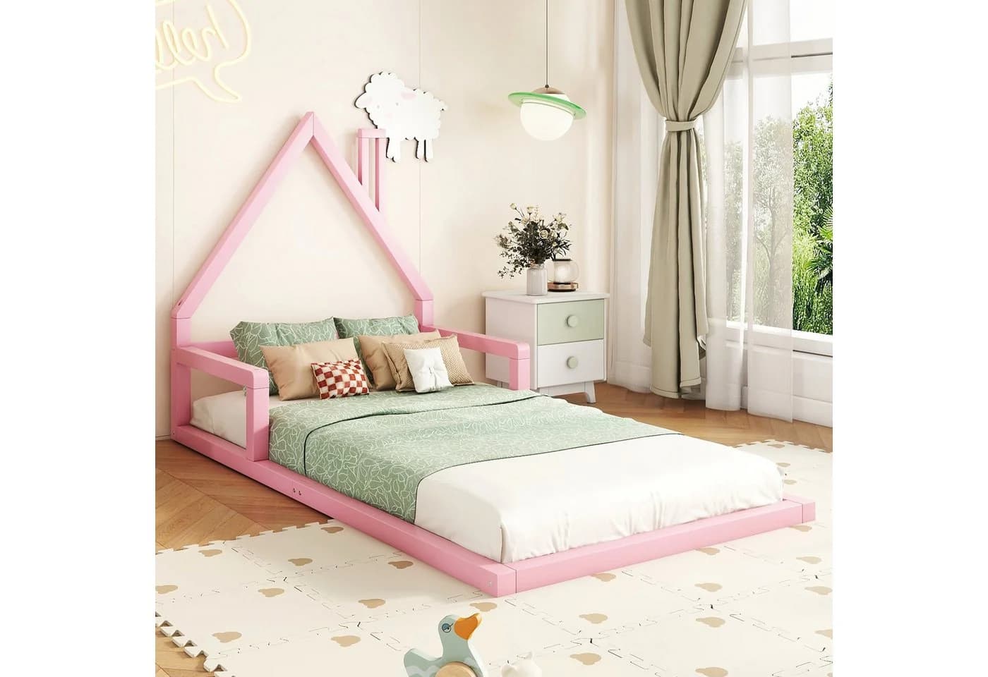 Flieks Kinderbett Hausbett 90x200cm Rosa Kiefernholz - Bild 3
