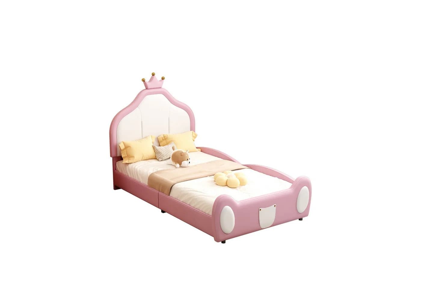 Flieks Polsterbett Kinderbett Einzelbett 90x200cm mit Krone Kopfteil Kunstlederstoff - Bild 2