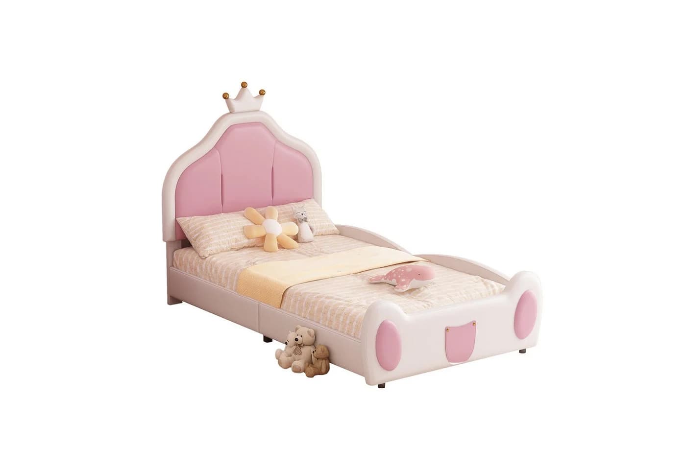 Flieks Polsterbett Kinderbett Einzelbett 90x200cm Kunstleder Krone Kopfteil - Bild 2
