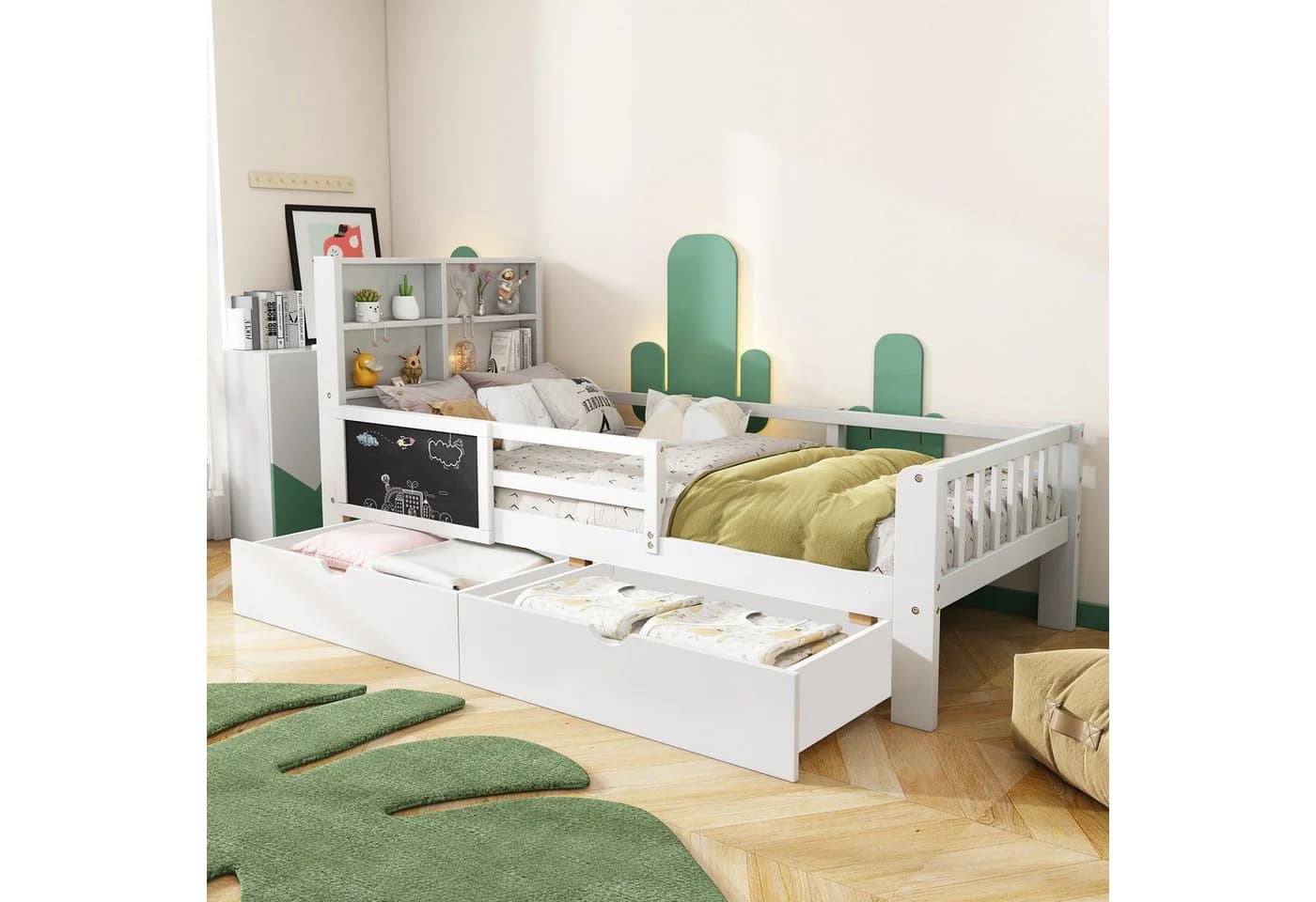 Flieks Kinderbett Kiefer Massivholz mit Schubladen und Tafel - Bild 2