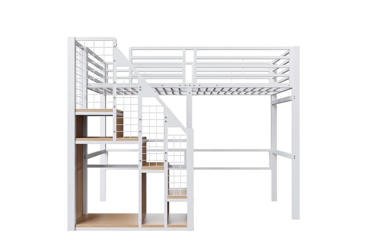 Flieks Hochbett Einzelbett 90x200cm mit Stauraumtreppe Weiß - Bild 5