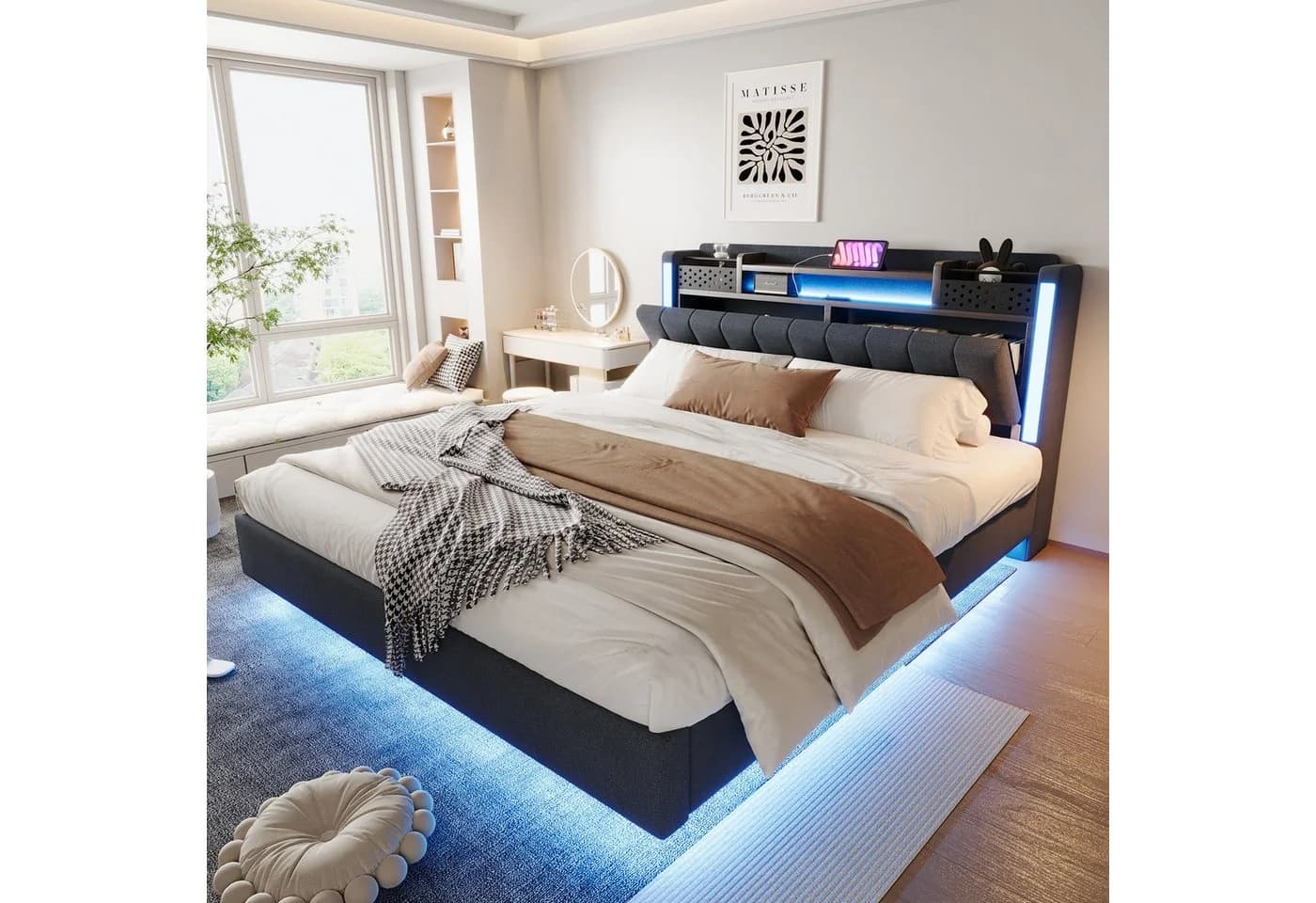 Flieks Polsterbett LED Schwebebett Grau USB Stauraum - Bild 2