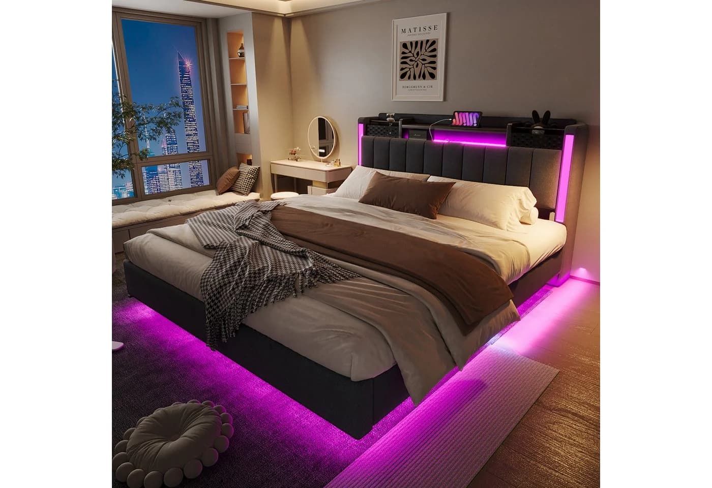Flieks Polsterbett LED Schwebebett Grau USB Stauraum - Bild 3