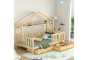 Flieks Kinderbett Hausbett Einzelbett Kiefer mit Ablageregal und 2 Schubladen Bild 2