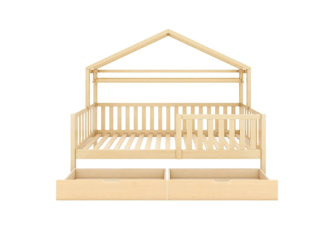 Flieks Kinderbett Hausbett Einzelbett Kiefer mit Ablageregal und 2 Schubladen - Bild 5