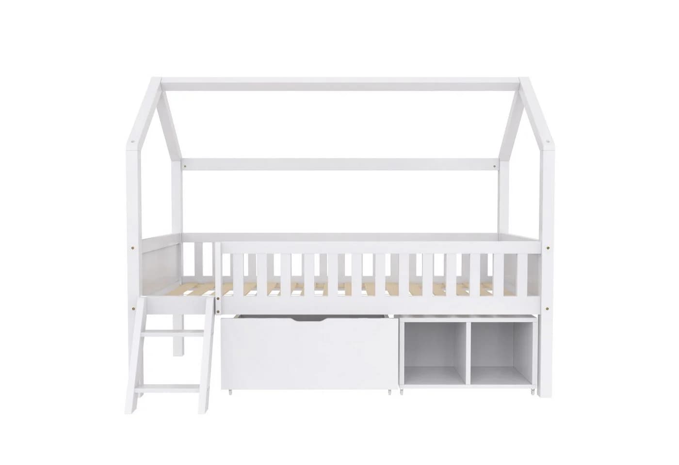 Flieks Hochbett Hausbett Kinderbett mit Stauraumfächern Kiefer - Bild 5