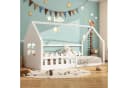 Flieks Massivholzbett Kinderbett Hausbett Einzelbett 90x200cm mit Lattenrost und Zaun Bild 1