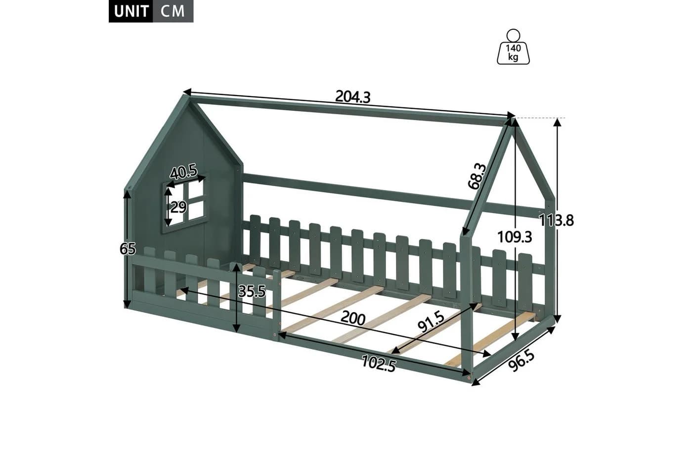 Flieks Massivholzbett Kinderbett Hausbett Einzelbett 90x200cm - Bild 5