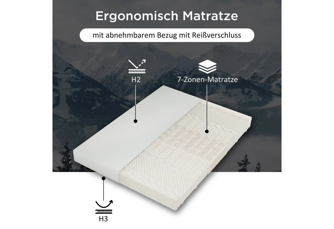Flieks Kaltschaummatratze 140x200 cm Wendematratze 7 Zonen H2/H3 - Bild 4