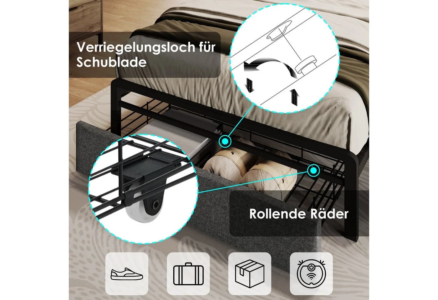 Flieks Polsterbett mit LED und Stauraum Kopfteil Grau - Bild 4