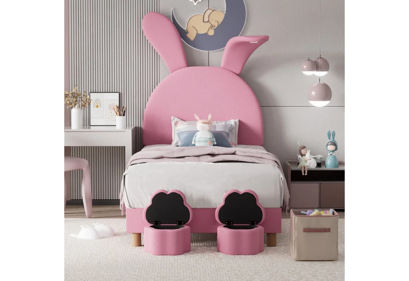 Flieks Polsterbett LED Kinderbett Rosa mit Hasenohren - Bild 2