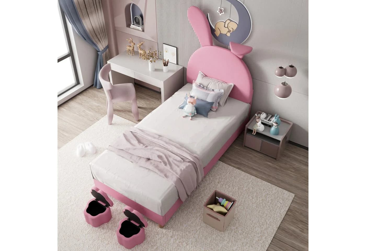 Flieks Polsterbett LED Kinderbett Rosa mit Hasenohren - Bild 3