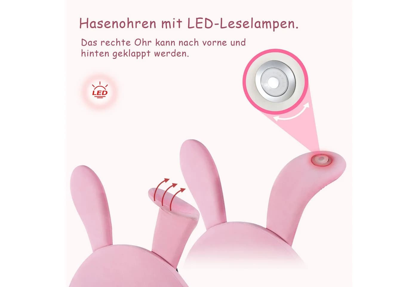 Flieks Polsterbett LED Kinderbett Rosa mit Hasenohren - Bild 5