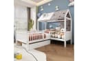 Flieks Kinderbett Massivholz Hausbett mit Zeltstoff und Schublade Bild 3