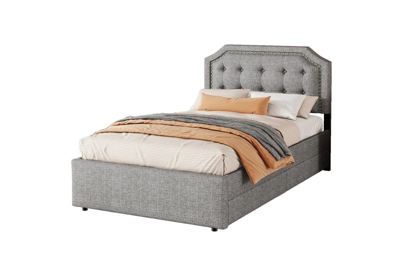 Flieks Polsterbett Einzelbett 90x200cm Grau mit Schubladen - Bild 2