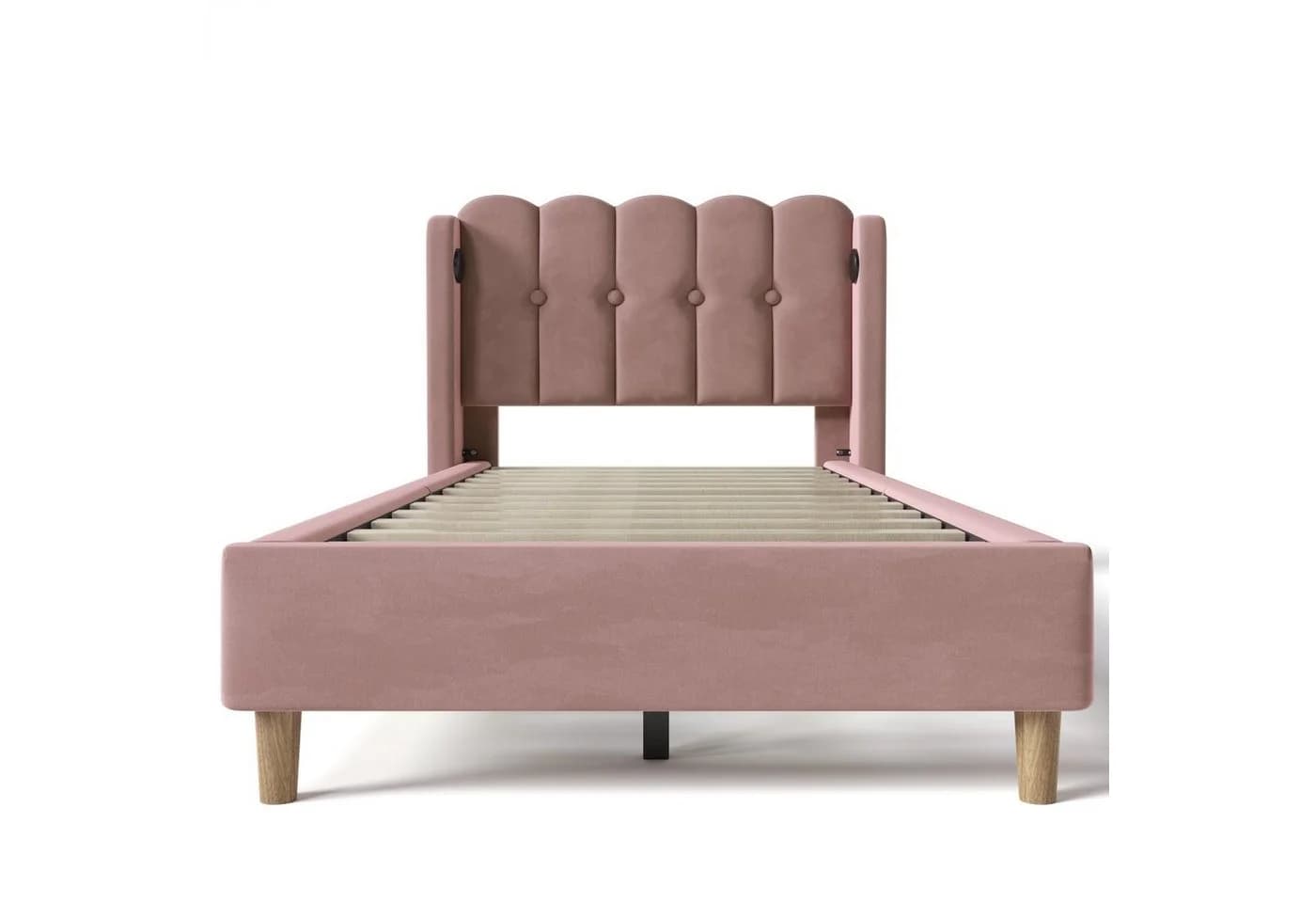 Flieks Polsterbett Einzelbett Rosa Samt USB/Typ-C Ladeanschlüsse - Bild 5