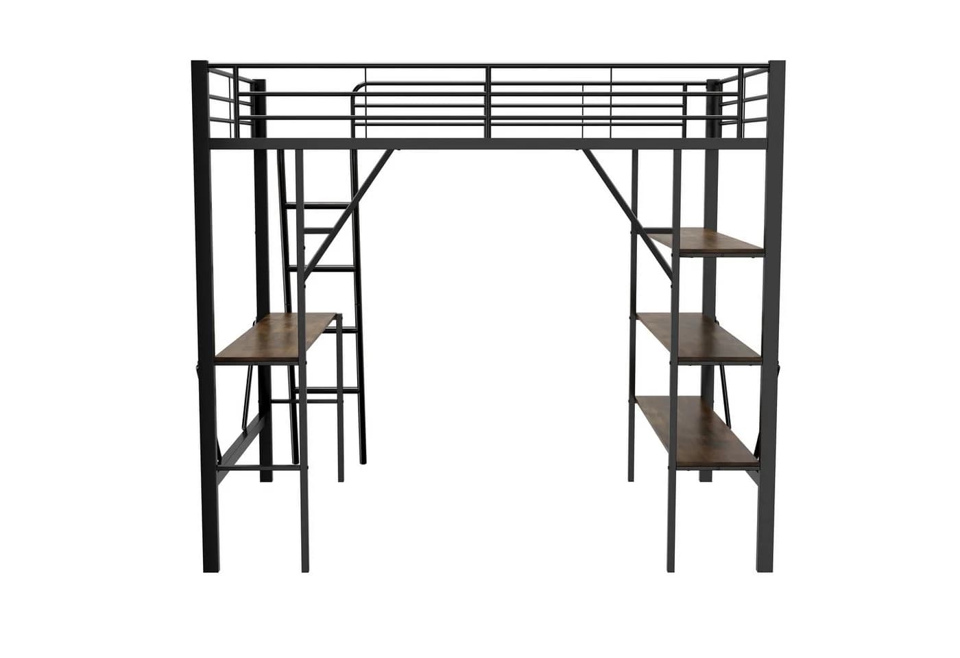 Flieks Hochbett mit Schreibtisch und Ablagen Schwarz Metall - Bild 5