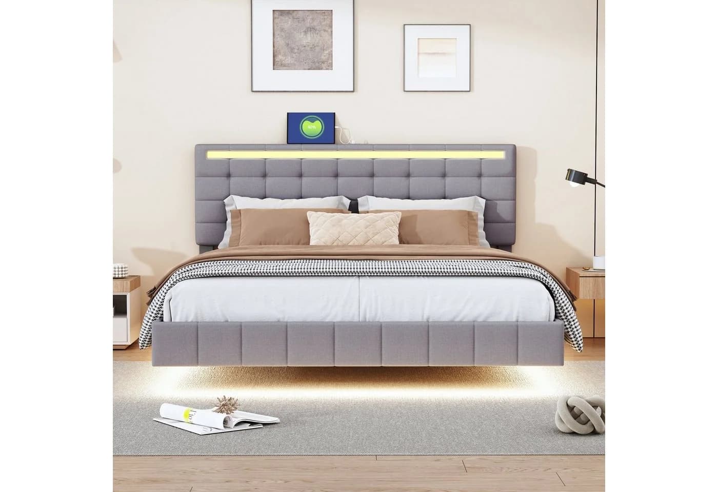 Flieks Polsterbett mit LED-Beleuchtung Grau Leinen - Bild 3
