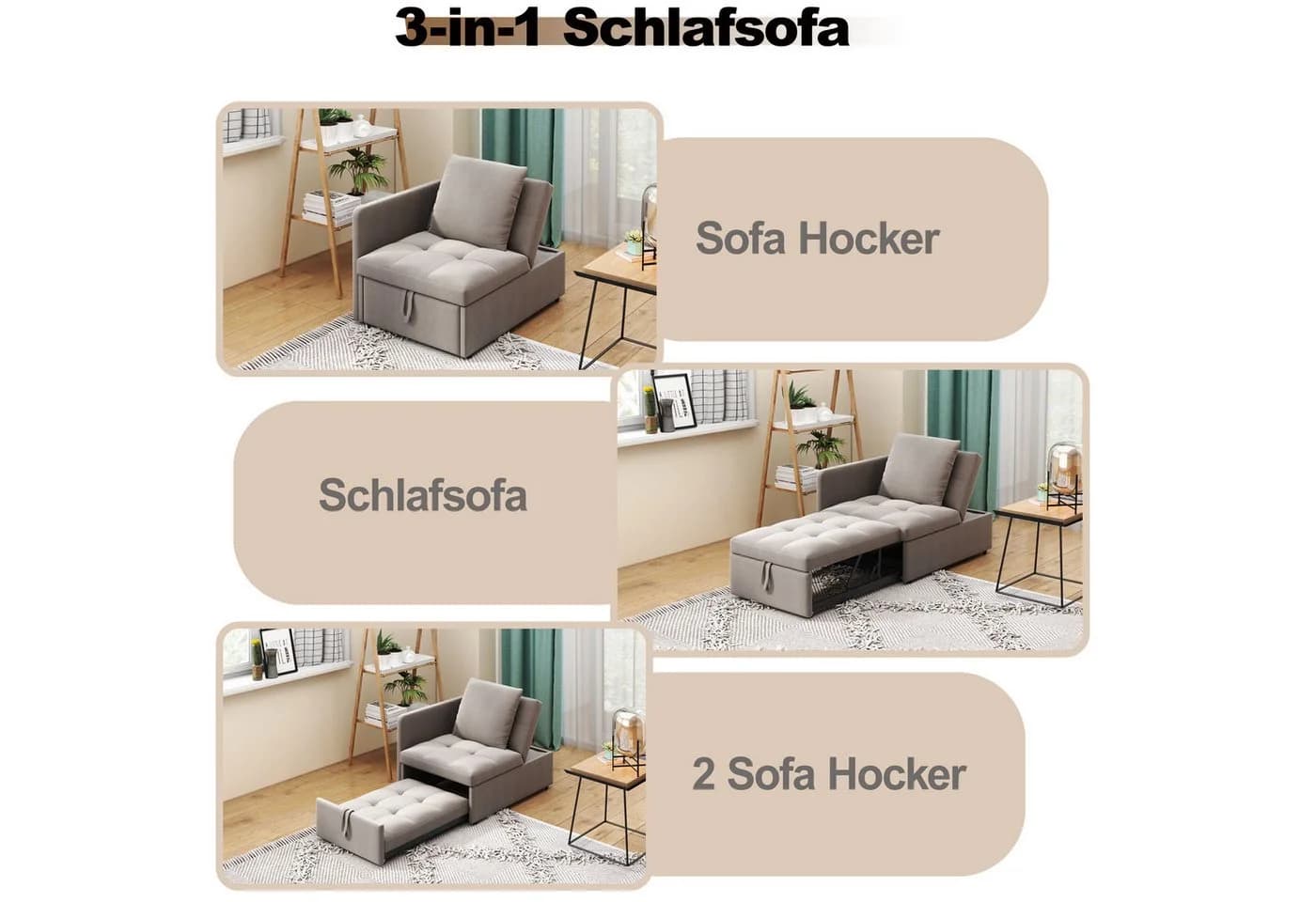Flieks Daybett Grau Multifunktion-Schlafsofa mit verstellbarer Rückenlehne - Bild 5
