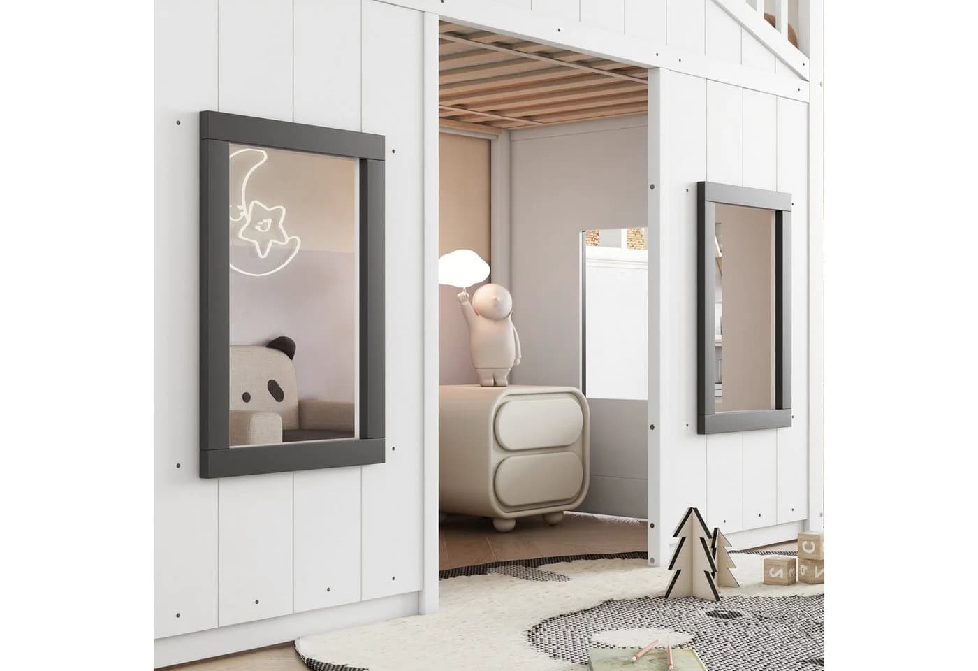 Flieks Hochbett Hausbett Kinderbett Weiß mit Fenster und Fallschutz - Bild 3