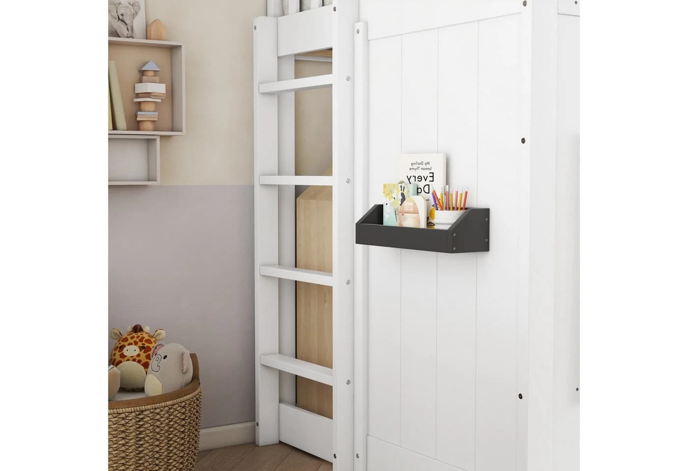 Flieks Hochbett Hausbett Kinderbett Weiß mit Fenster und Fallschutz - Bild 4
