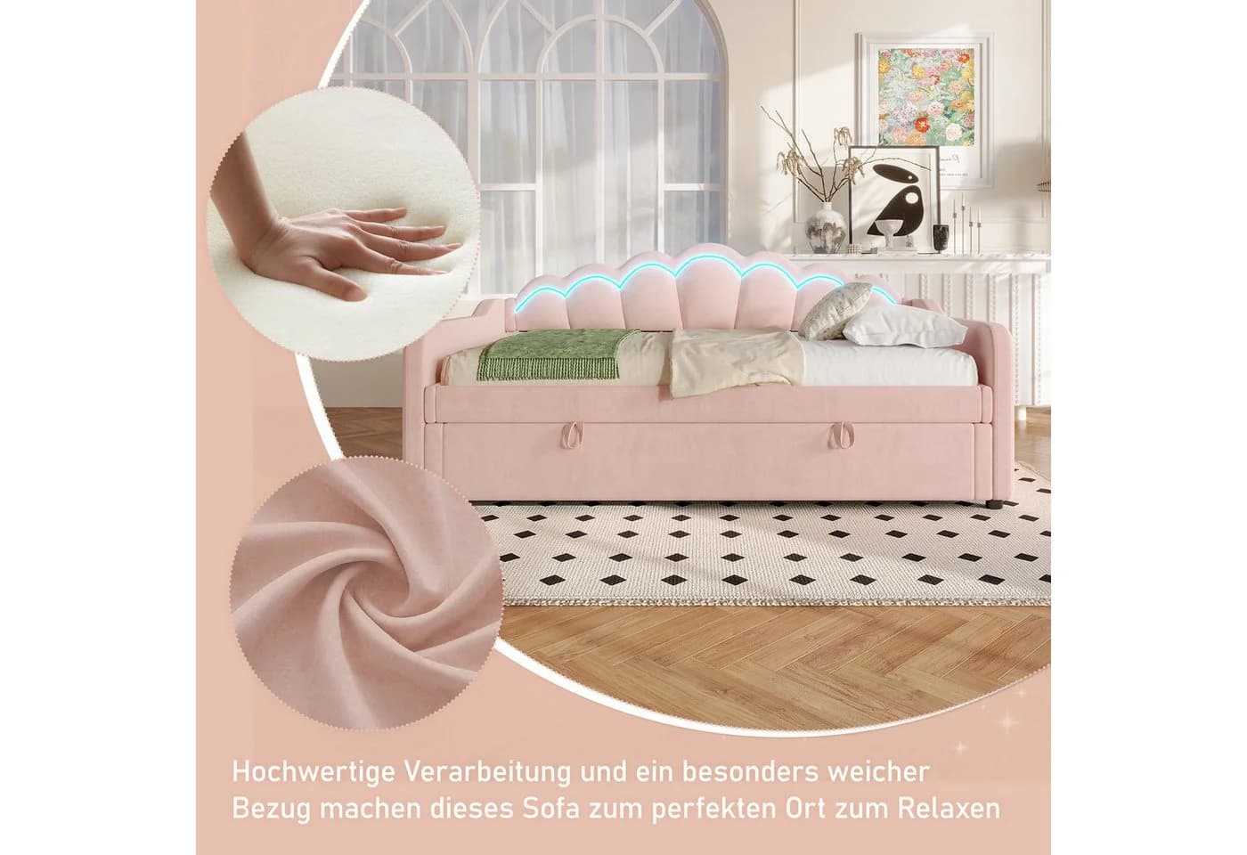 Flieks Daybett Rosa mit LED und hydraulischem Stauraum - Bild 5