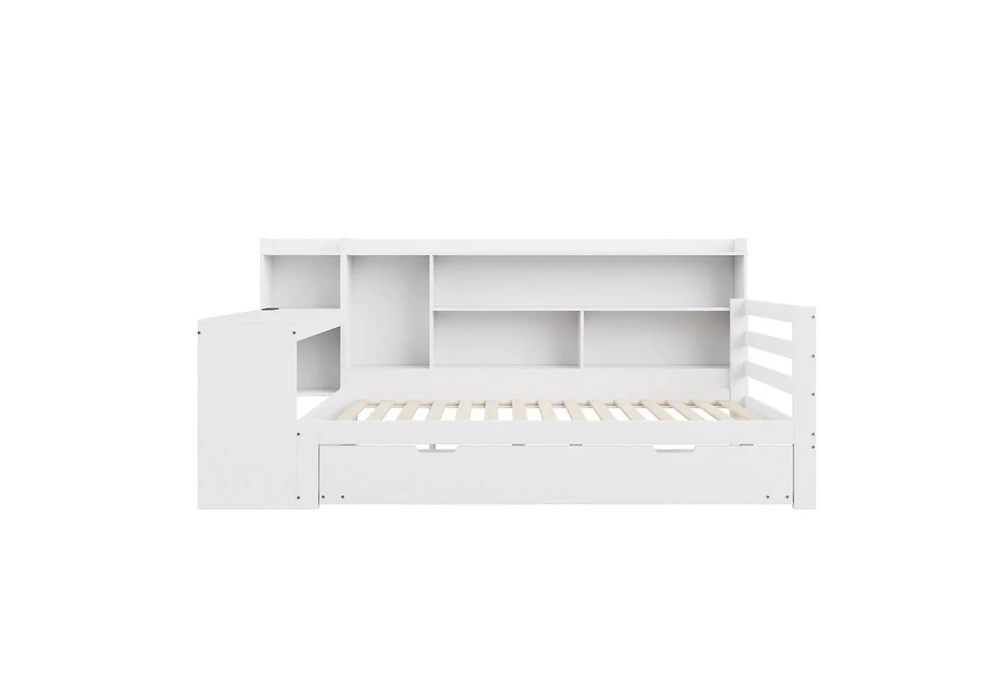 Flieks Massivholzbett Ausziehbett mit Schreibtisch und Steckdose Weiß - Bild 5