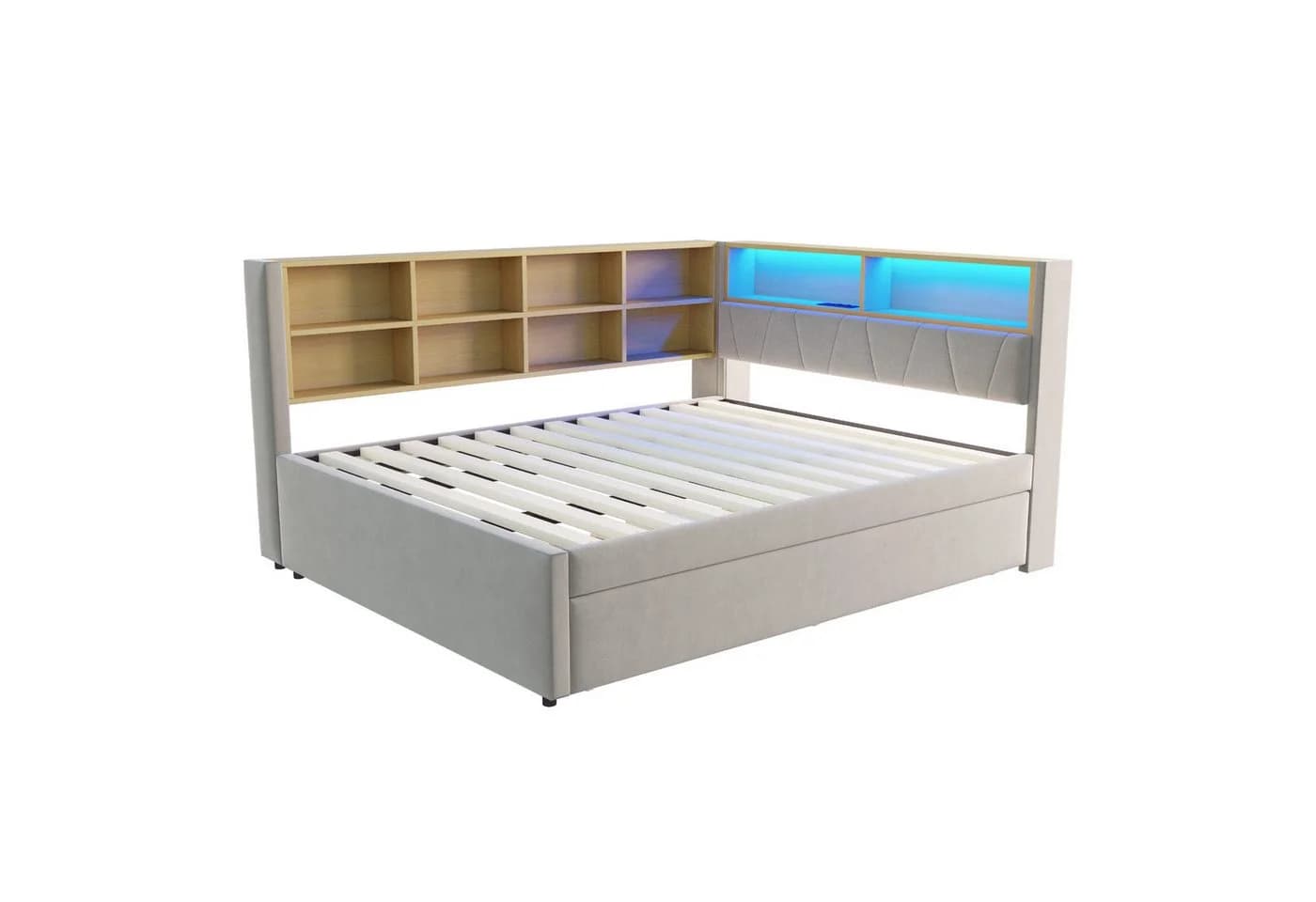 Flieks Daybett mit LED Steckdose und Ausziehbett Grau Samt - Bild 5