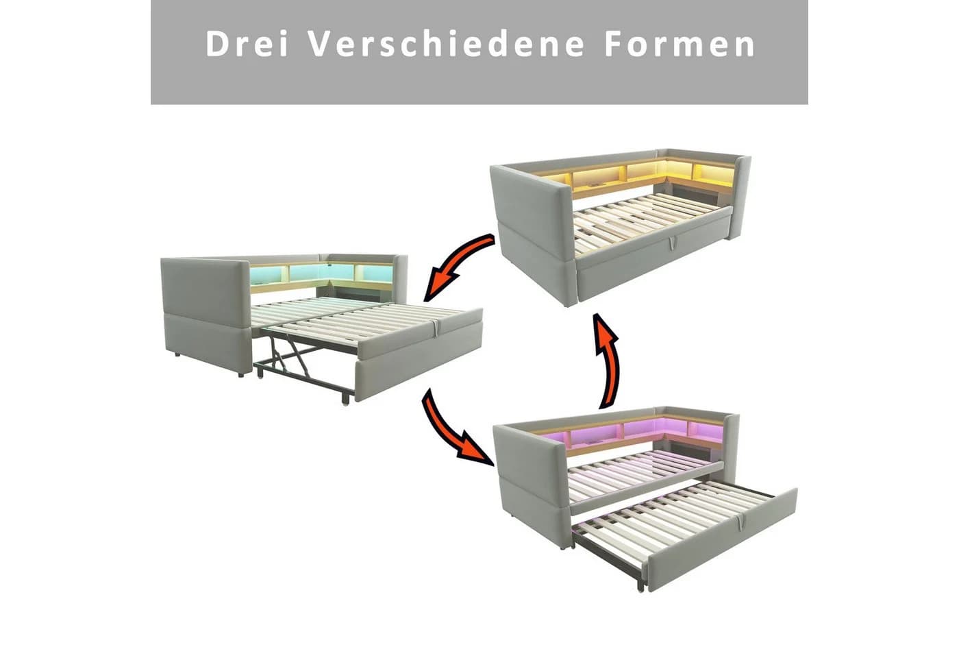 Flieks Daybett Polsterbett mit LED und Stauraum Grau - Bild 4