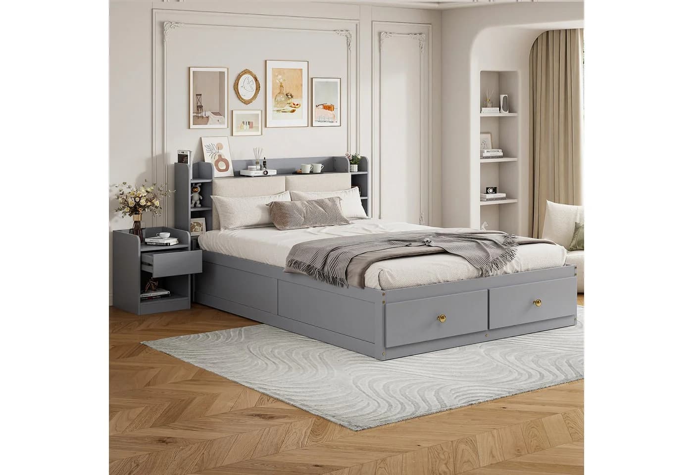 Flieks Kombi-Bett Doppelbett 140x200cm mit Stauraum und Sofabank Grau - Bild 5