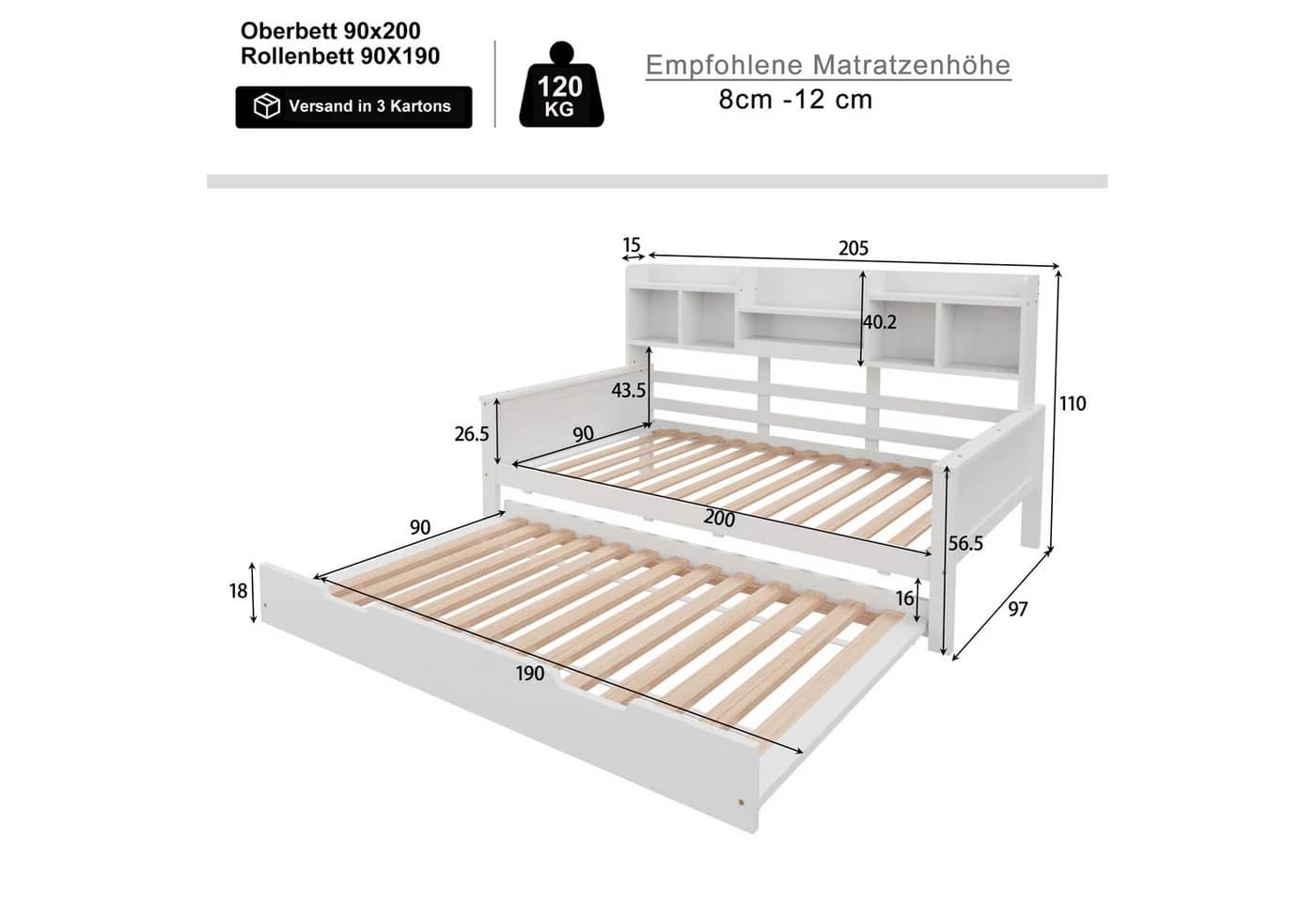 Flieks Daybett mit Ausziehbett und Stauraum Weiß - Bild 4
