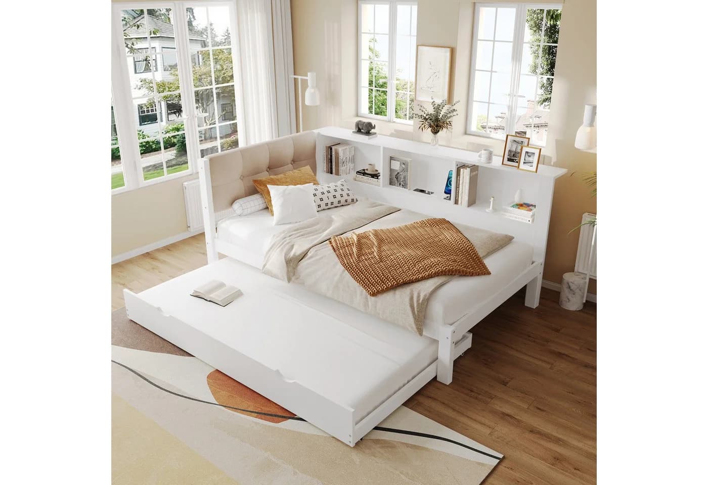 Flieks Daybett Kinderbett 90x200cm mit Ausziehbett 90x190cm LED-Leiste USB-Aufladen - Bild 2