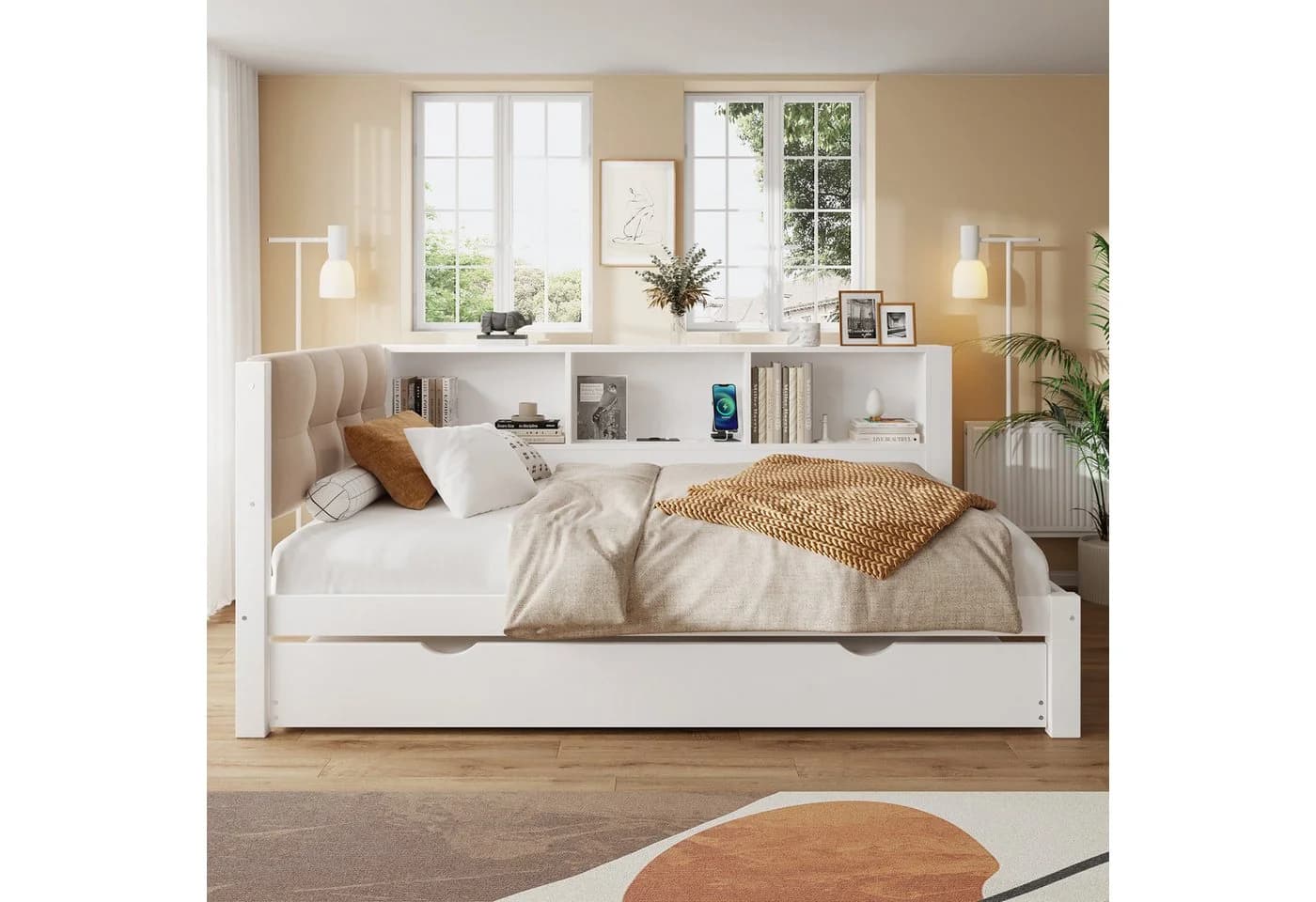 Flieks Daybett Kinderbett 90x200cm mit Ausziehbett 90x190cm LED-Leiste USB-Aufladen - Bild 3