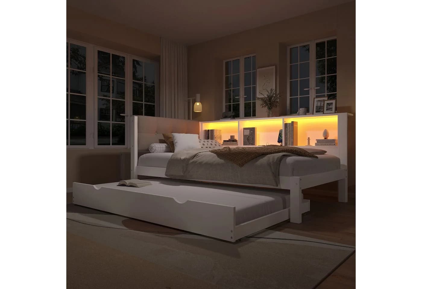 Flieks Daybett Kinderbett 90x200cm mit Ausziehbett 90x190cm LED-Leiste USB-Aufladen - Bild 4