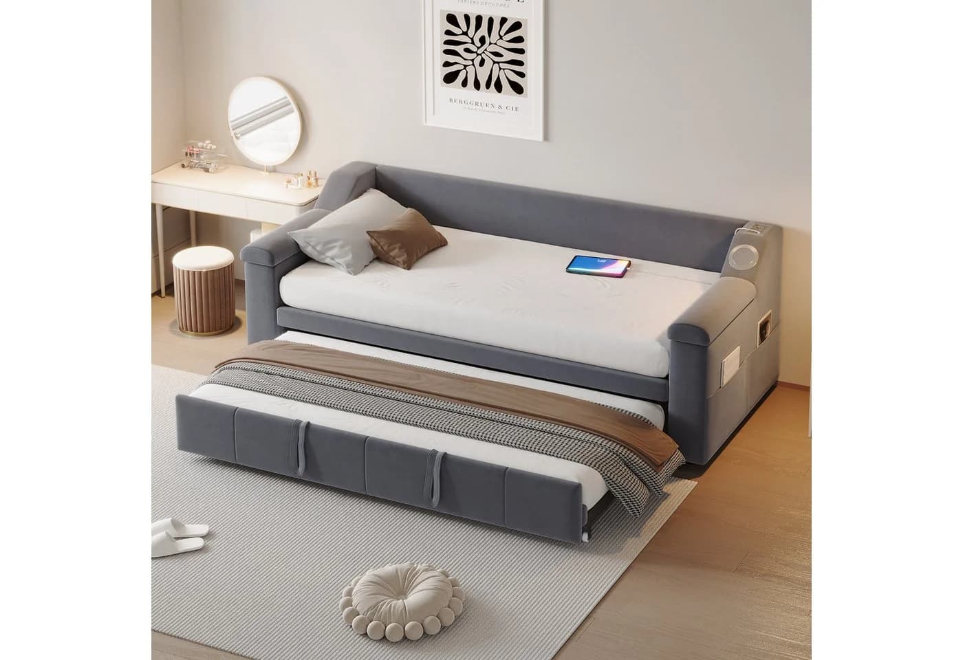 Flieks Daybett Polsterbett Tagesbett 90/180x190cm mit Bluetooth USB Ausziehbett