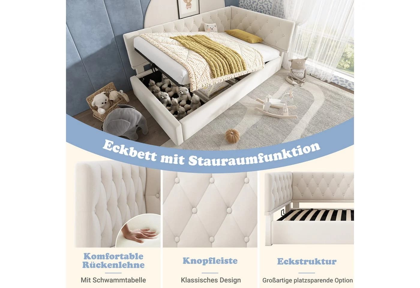 Flieks Polsterbett 90x200cm mit hydraulischem Stauraum und Samtbezug - Bild 5