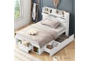 Flieks Holzbett Einzelbett 90x200cm USB-Laden Schubladen Stauraumfächer Bild 2