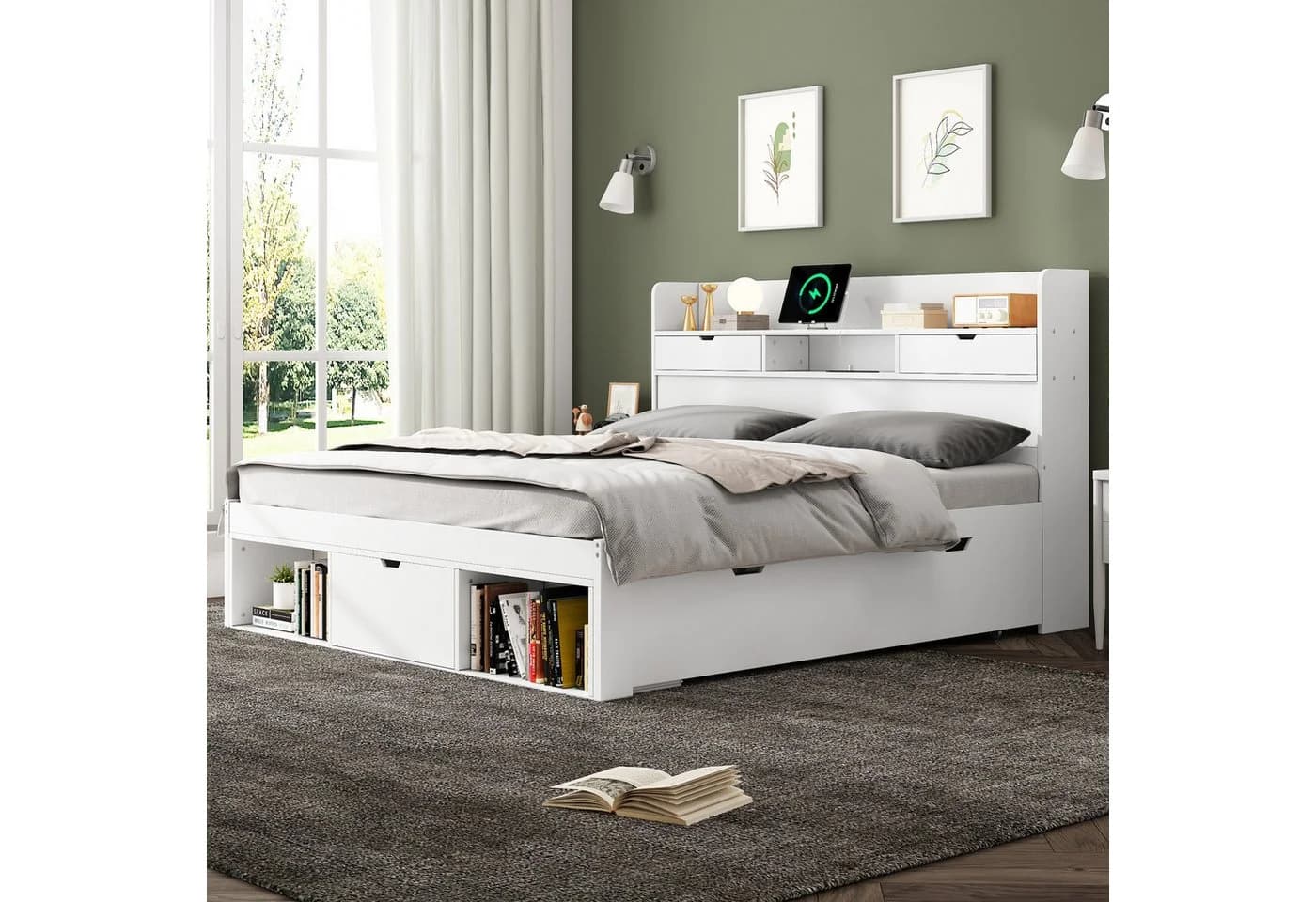 Flieks Doppelbett 160x200 mit USB, Schubladen & Stauraum
