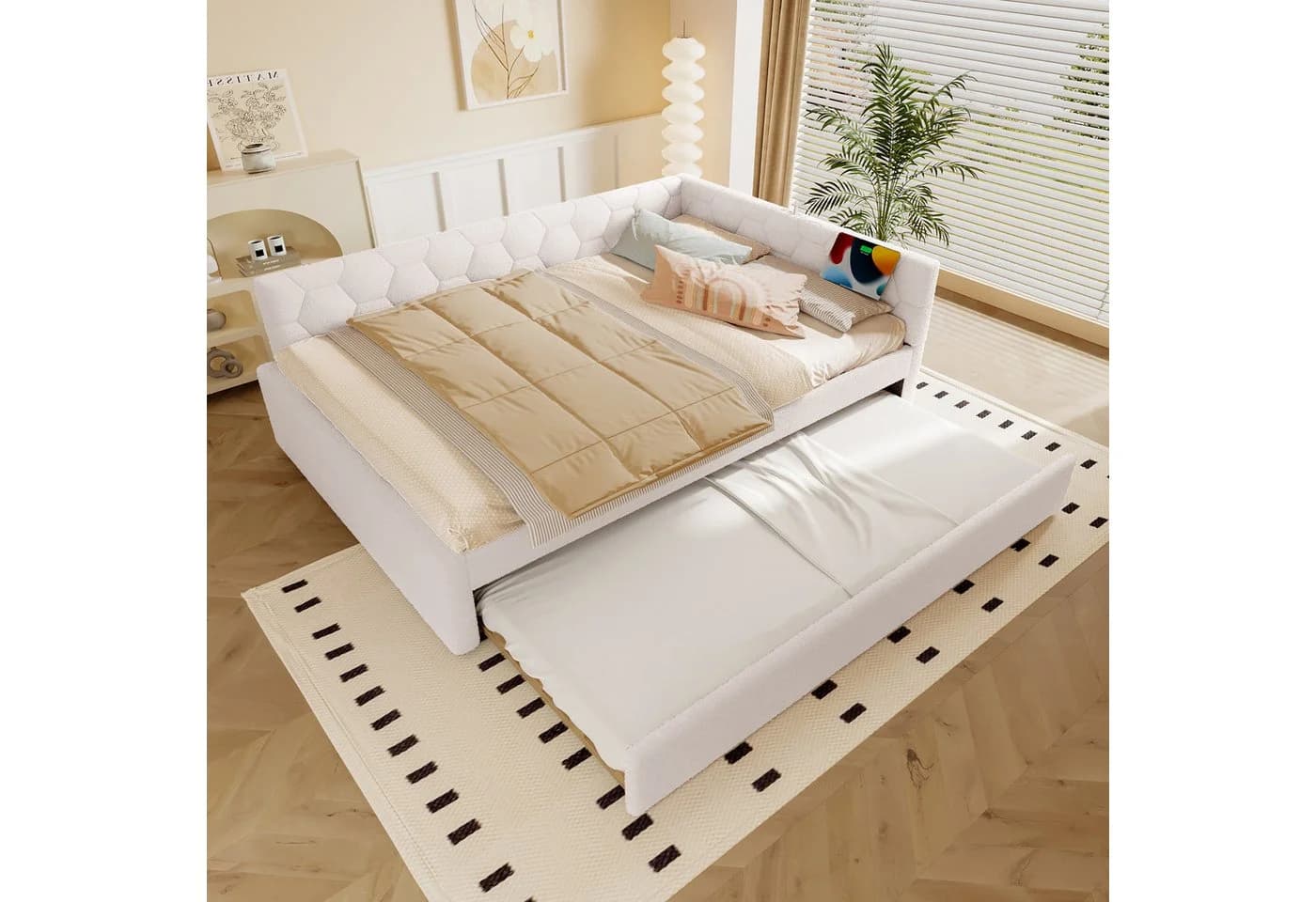 Flieks Daybett Polsterbett Kinderbett 140x200cm mit Ausziehbett 90x190cm USB Typ-C - Bild 2