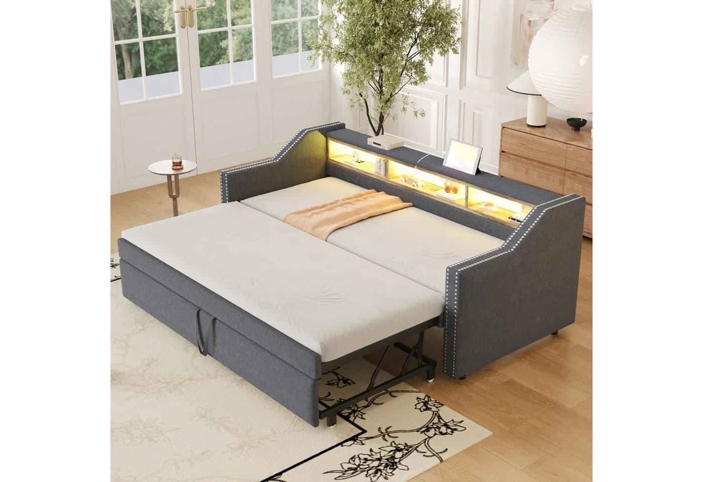 Flieks Daybett Ausziehbares Polsterbett Schlafsofa USB-Laden - Bild 2