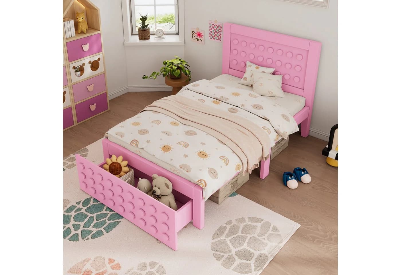 Flieks Kinderbett Rosa Bausteine-Form mit Schublade - Bild 2