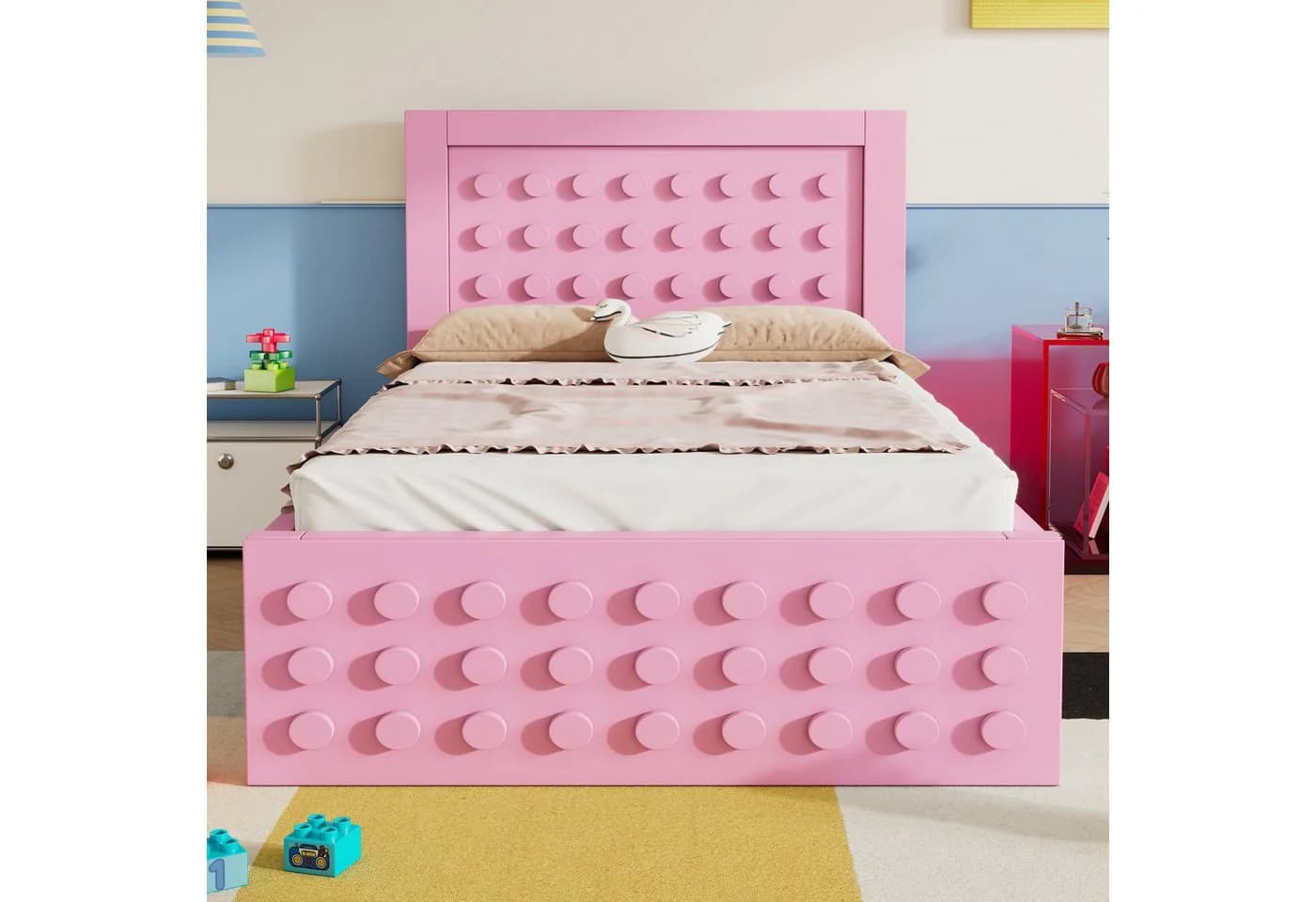 Flieks Kinderbett Rosa Bausteine-Form mit Schublade - Bild 3