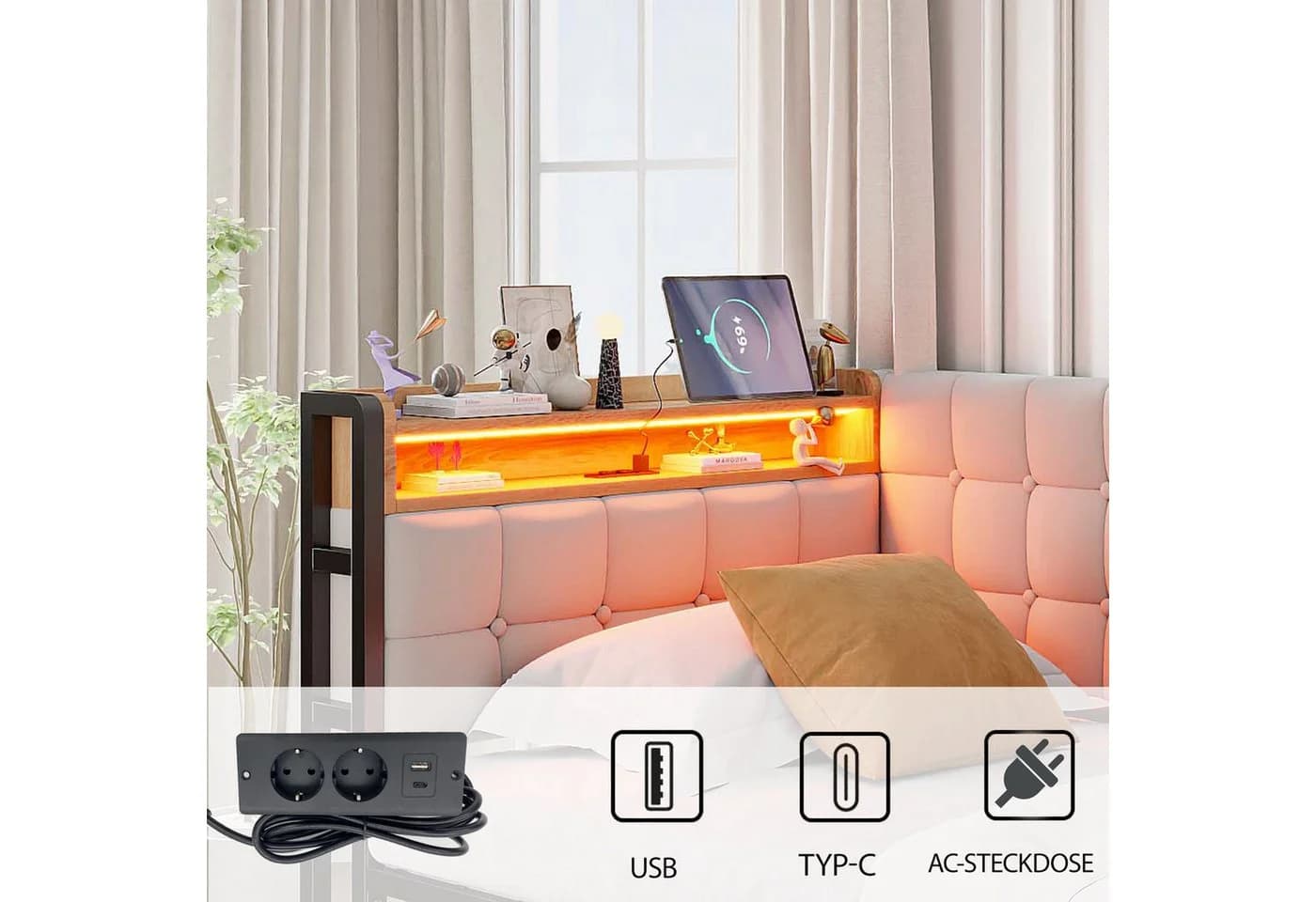 Flieks Daybett Polsterbett mit 2 Schubladen und USB-Anschluss Beige - Bild 4