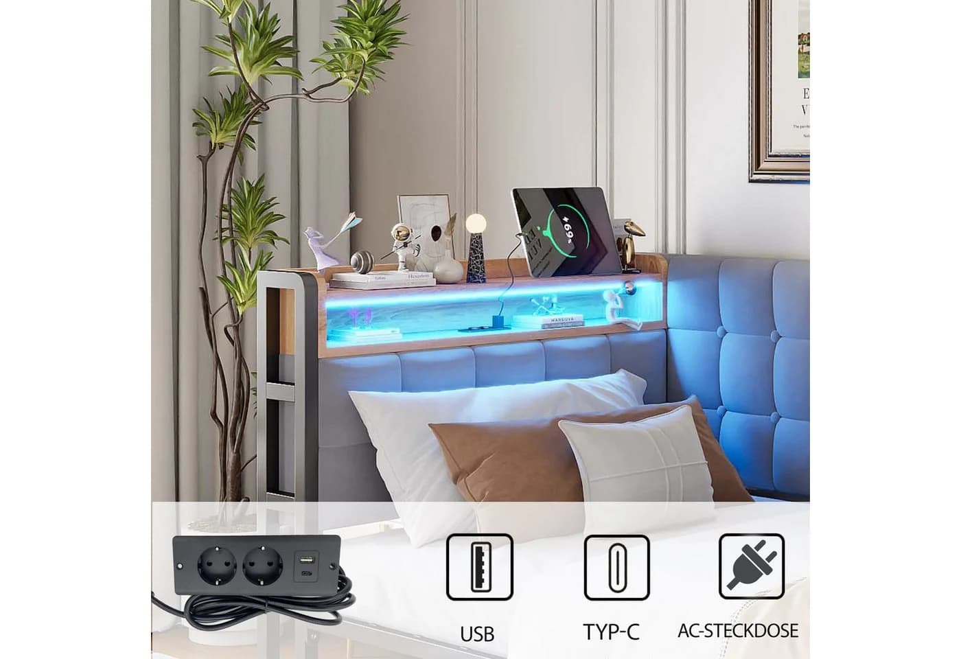 Flieks Daybett Schlafsofa Grau mit USB-Anschluss und Schubladen - Bild 4