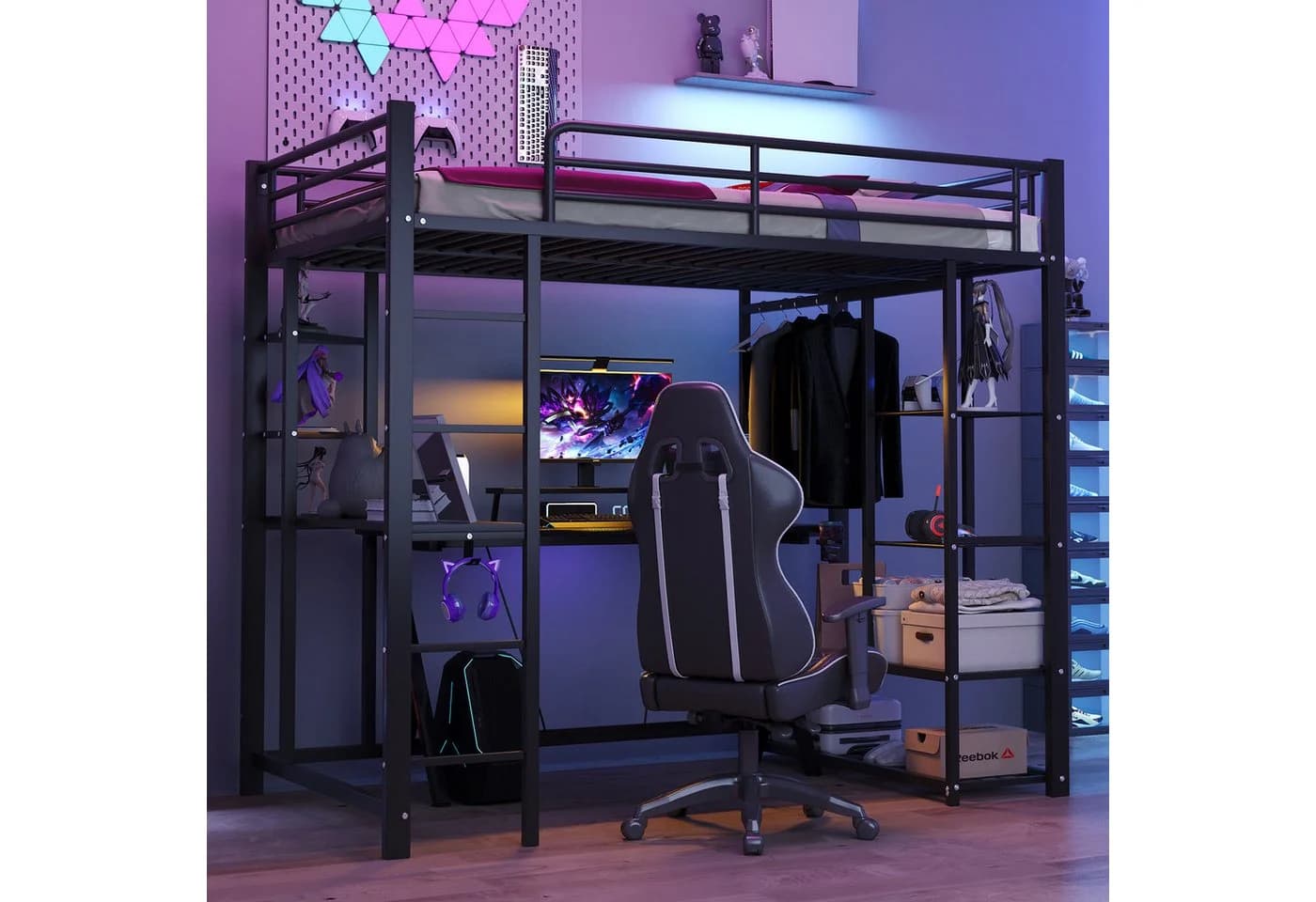 Flieks Hochbett Kinderbett Metall Schwarz mit Tisch - Bild 2
