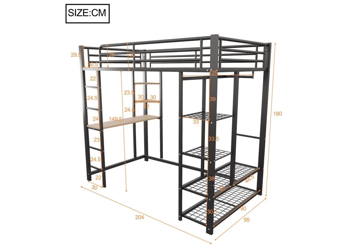 Flieks Hochbett Kinderbett Metall Schwarz mit Tisch - Bild 4