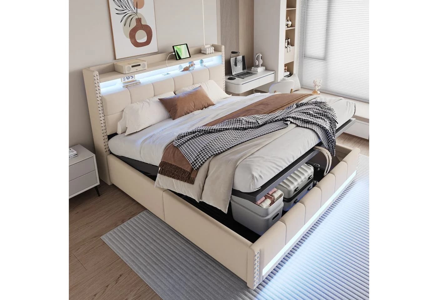 Flieks Polsterbett mit LED und Stauraum Beige - Bild 2