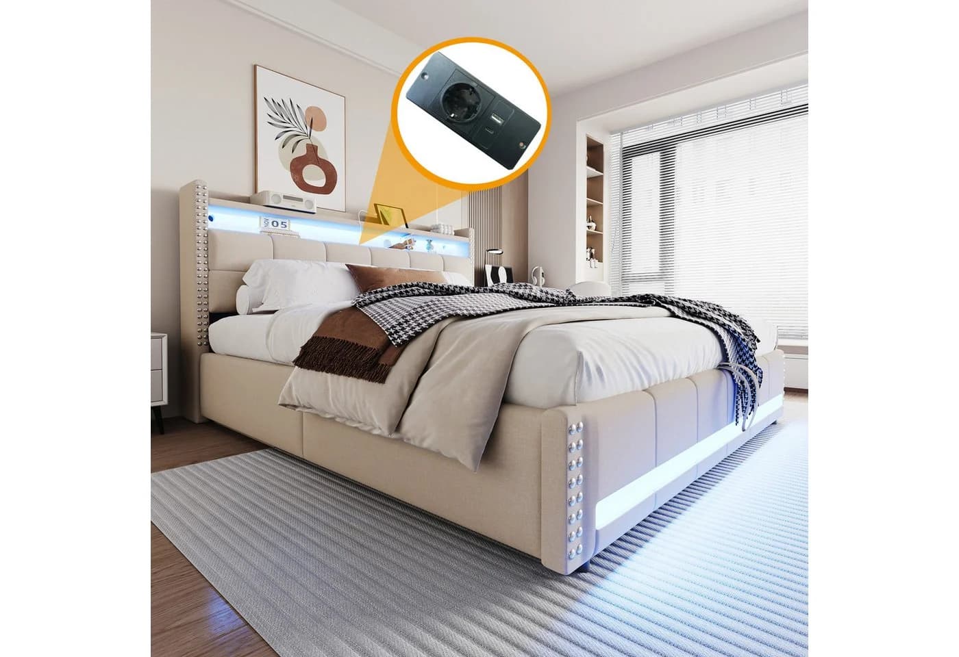 Flieks Polsterbett mit LED und Stauraum Beige - Bild 3