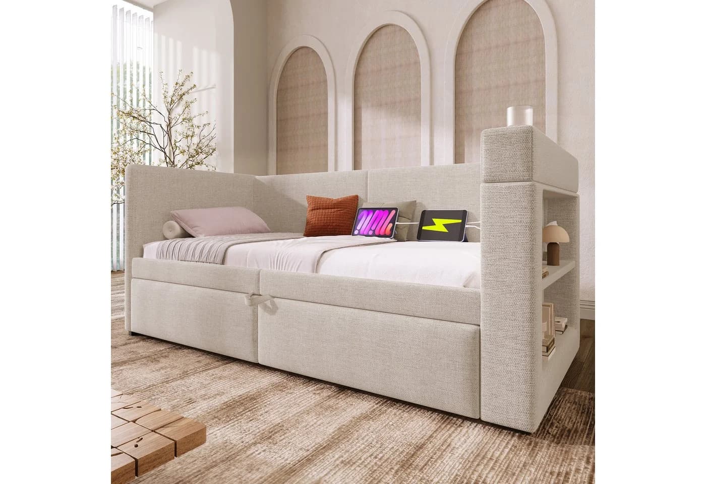 Flieks Daybett Beige mit Ausziehbett & Stauraum - Bild 3