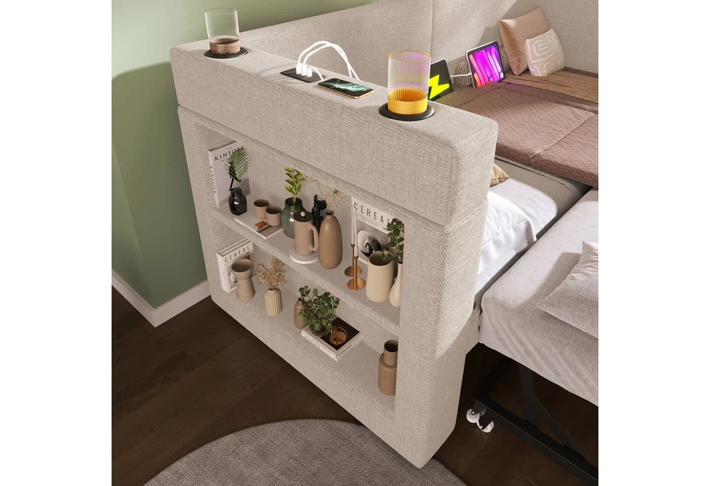 Flieks Daybett Beige mit Ausziehbett & Stauraum - Bild 4